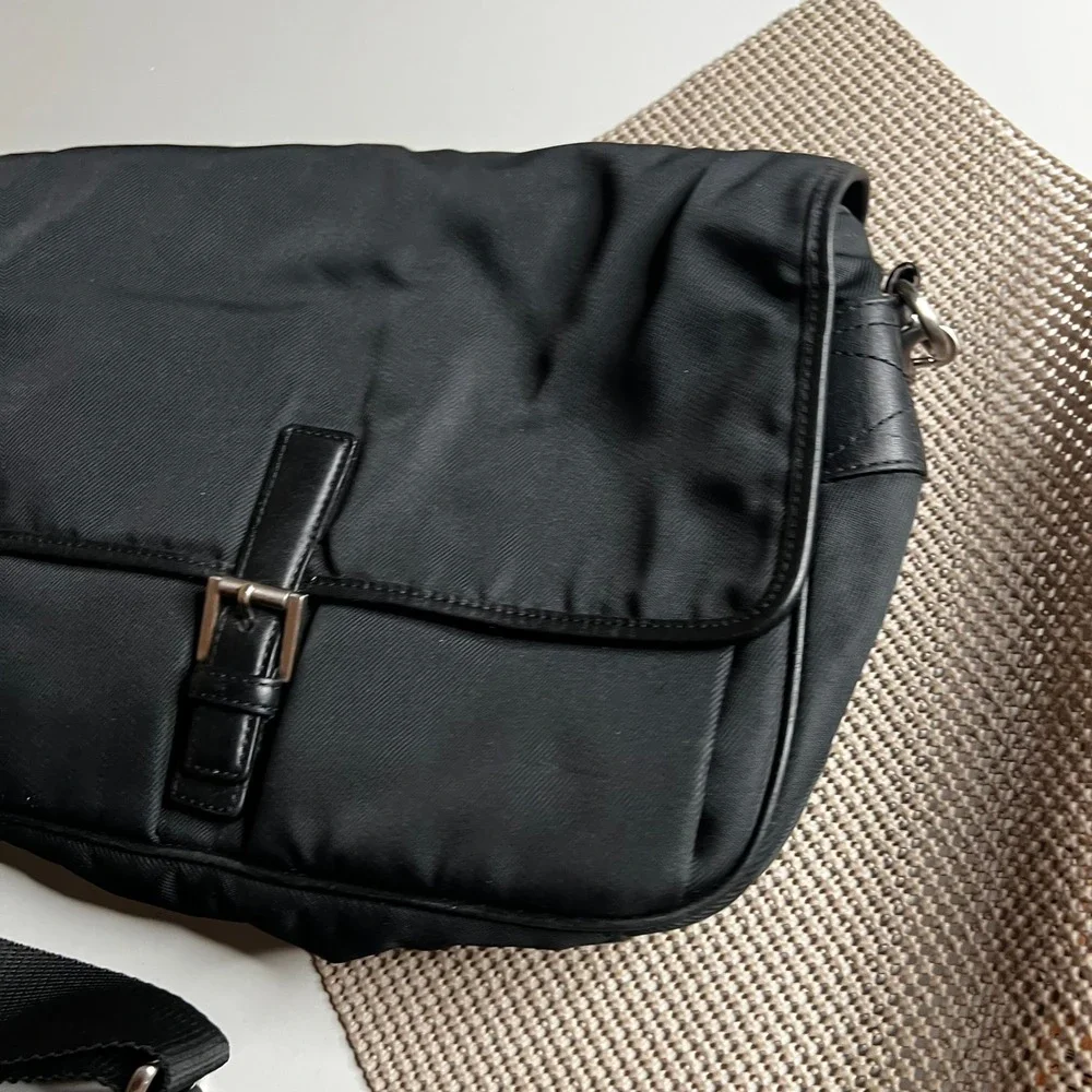 Coach Hamptons Messenger Bag Black Twill Leather Crossbody 7425